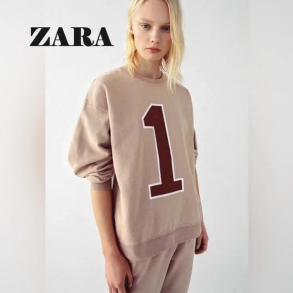 NWT Zara Varsity Washed Effect Sweatshirt & Pants - Picture 1 of 8